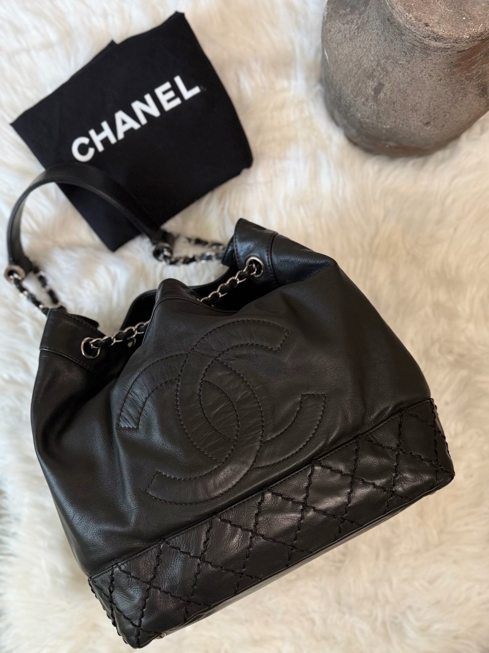 CHANEL SURPIQUE CC DRAWSTRING CALFSKIN BUCKET BAG
